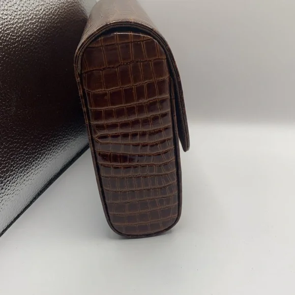 PALIZZIO ACCESSOIRES HANDBAG BROWN BOX CLUTCH WITH STRAP…FAUX REPTILE PRINT - Picture 4 of 5